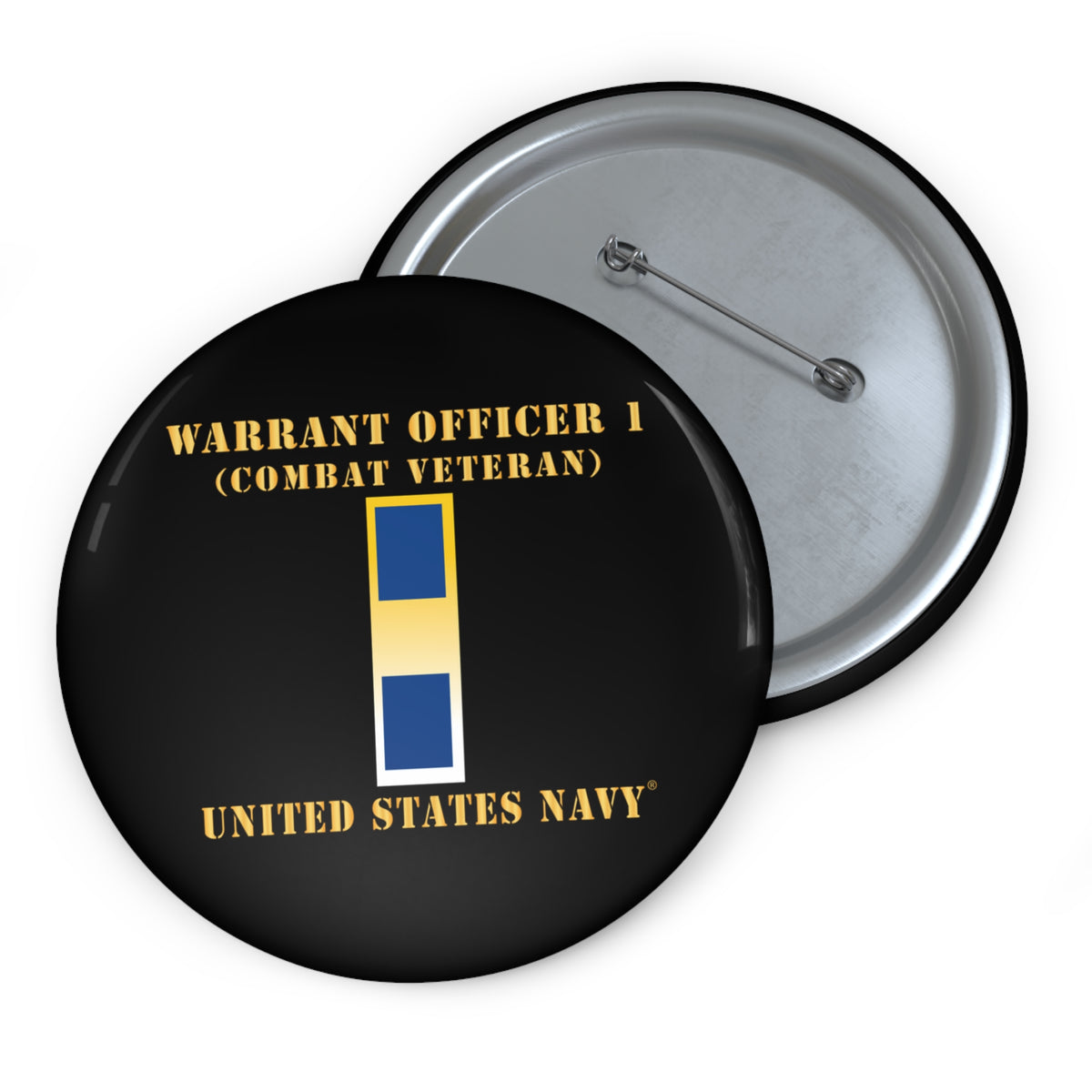Custom Pin Button - Navy - Warrant Officer 1 - Combat Veteran