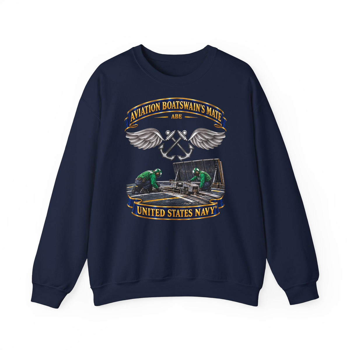 Unisex Heavy Blend™ Crewneck Sweatshirt -  Navy - Rate - Aviation Boatswain's Mate (ABE) - with Scene - 3D - Enhanced