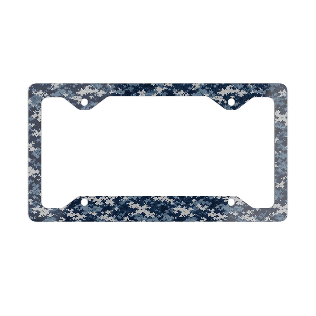 Metal License Plate Frame – Navy Blue Floral Camo Car Accessory
