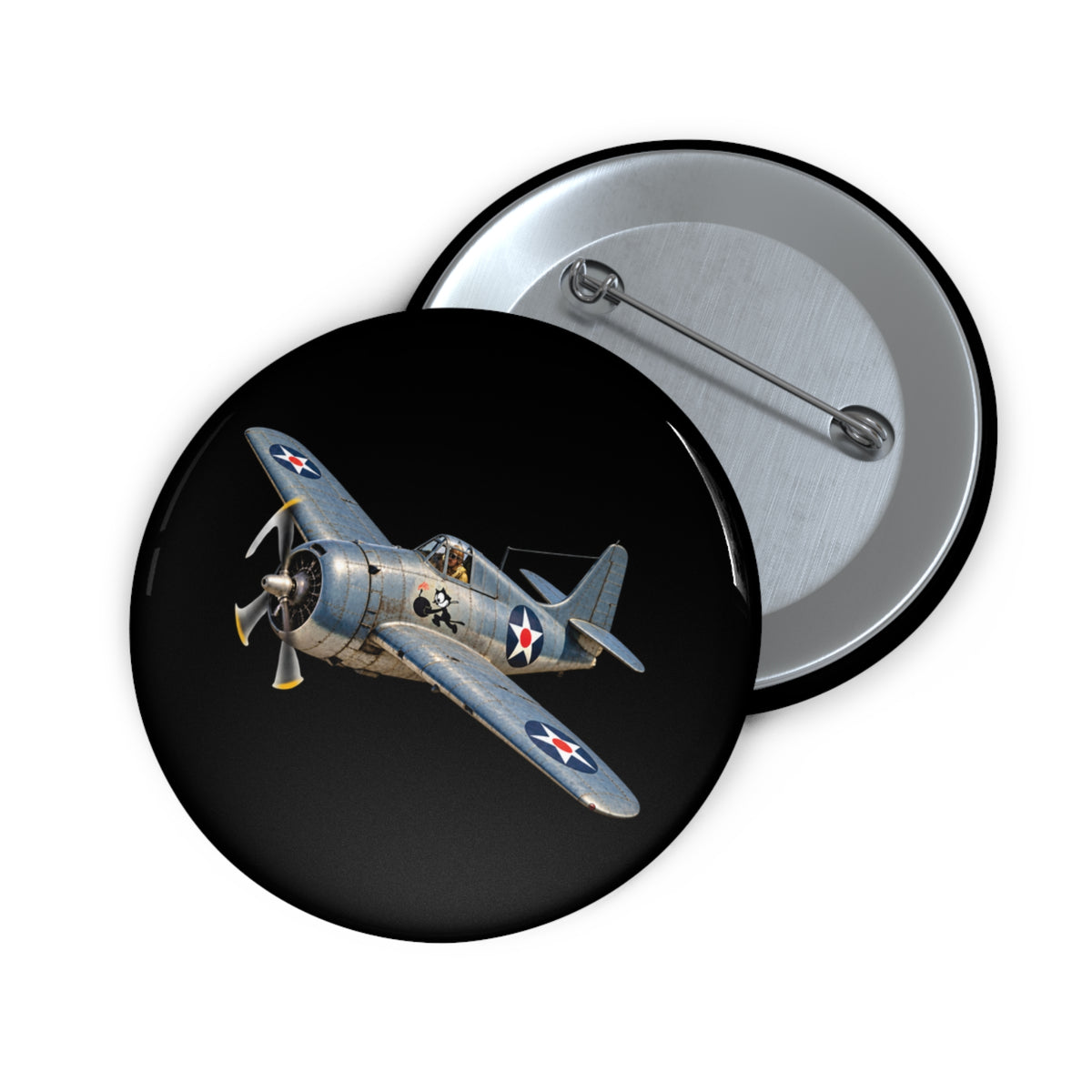 Pin Button - NAVY - VF - 3 - Wildcat w FELIX WWI Insignia - 3D - Enhanced