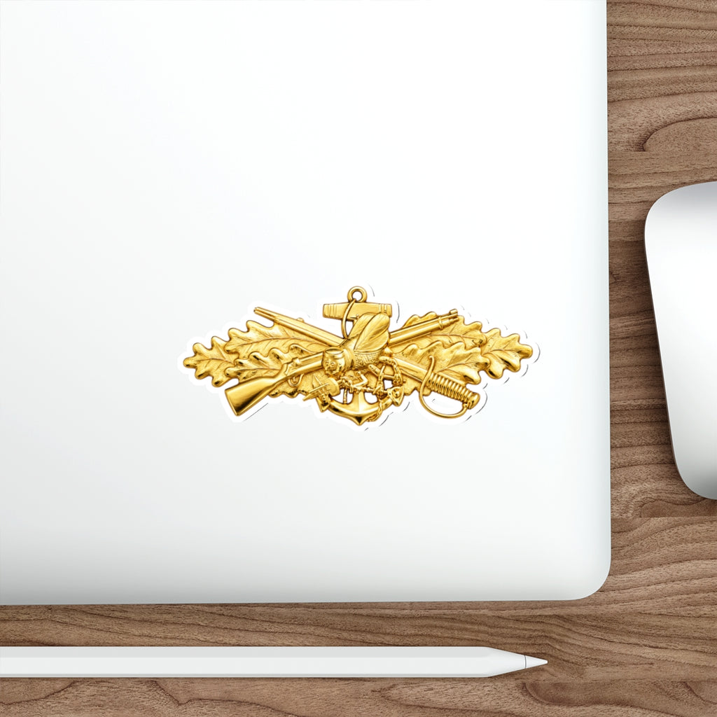 Die-Cut Vinyl Sticker - Navy - Badge - Seabee combat warfare specialist wo txt - Officer - 3D - Enhanced