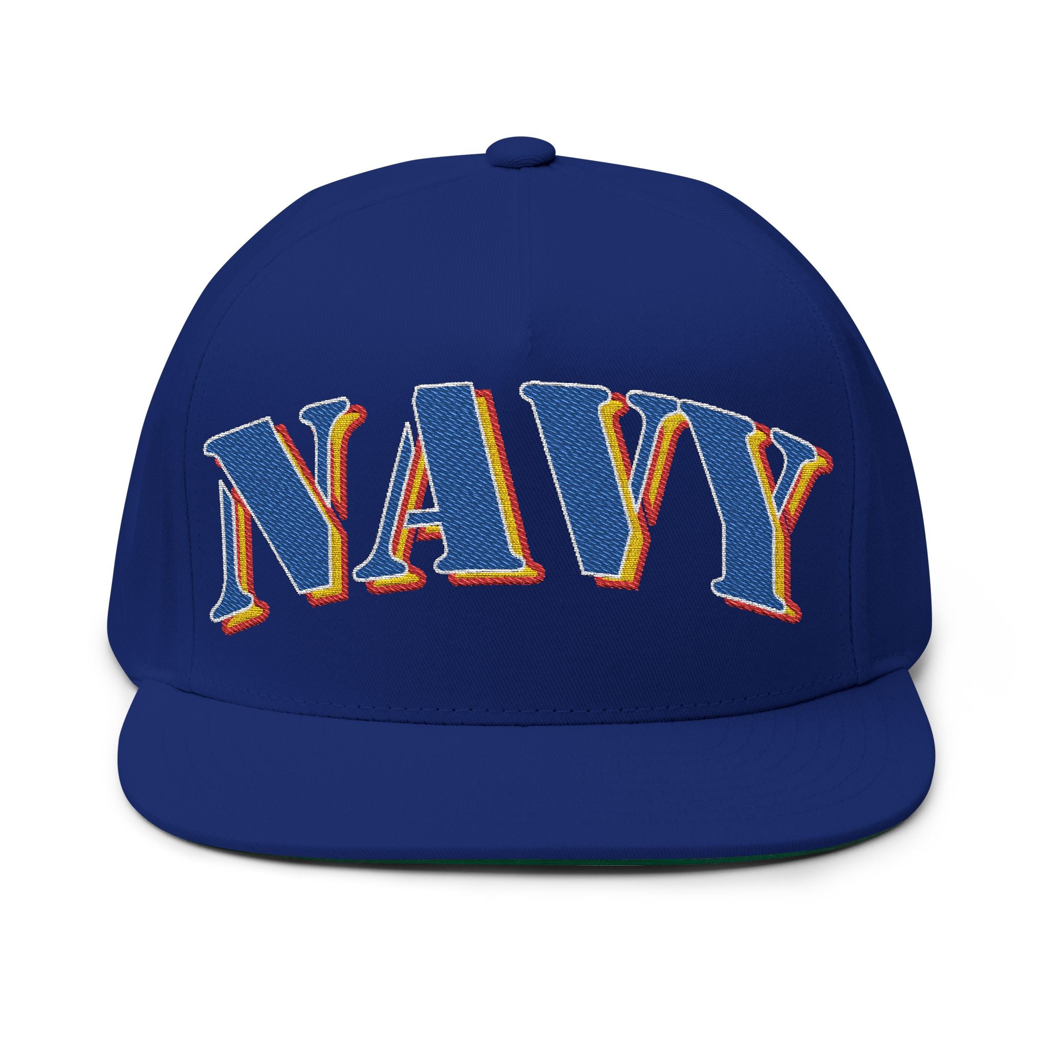 US Navy Embroidered Flat Bill Hat — Retro Varsity Military Style