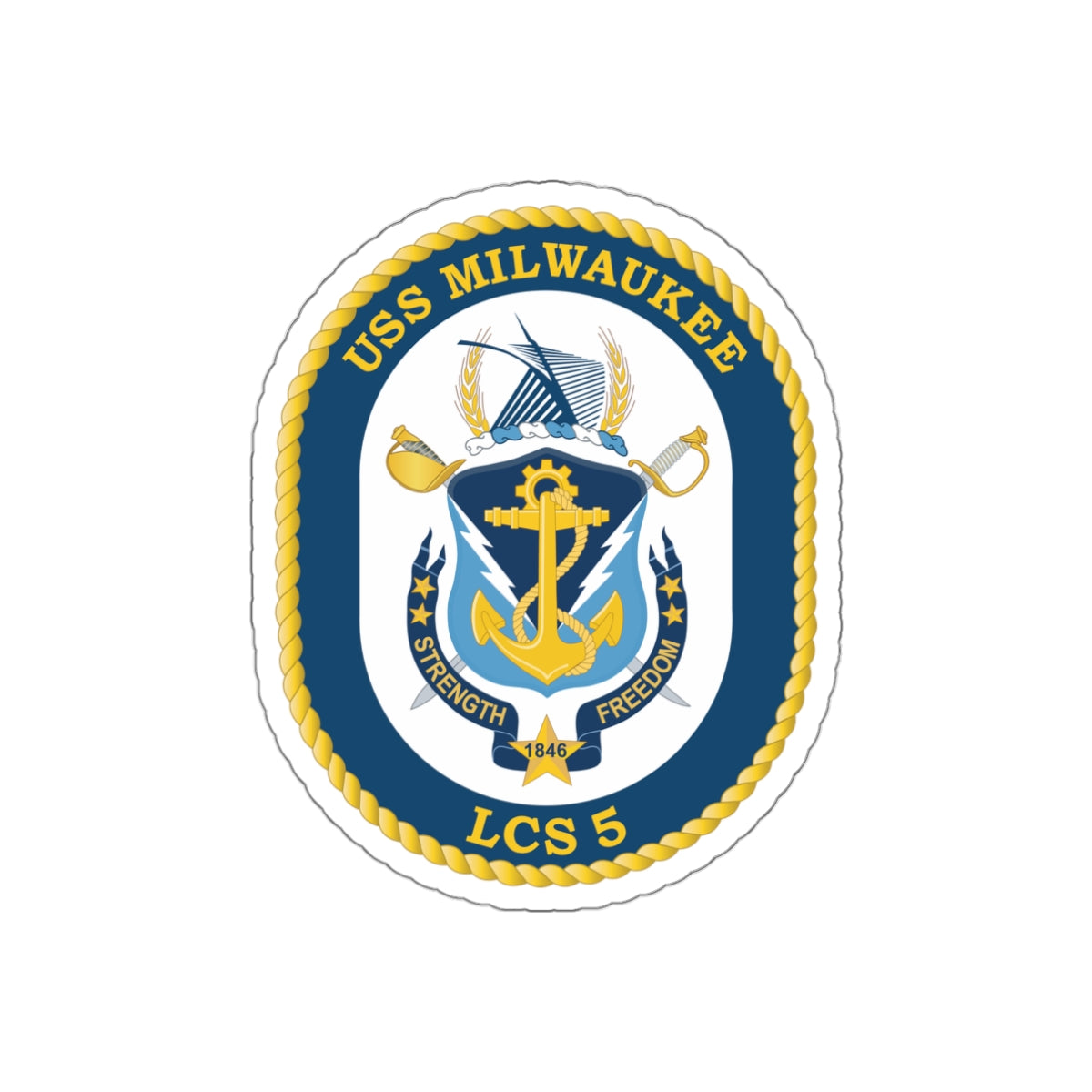 Die-Cut Vinyl Sticker - Navy - USS Milwaukee (LCS-5) wo Txt X 300