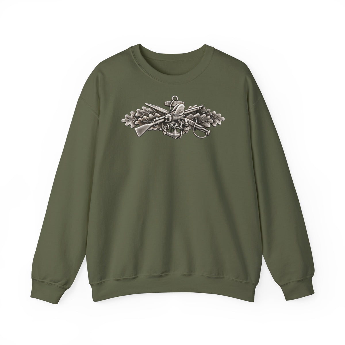Unisex Heavy Blend™ Crewneck Sweatshirt - Navy - Badge - Seabee combat warfare specialist wo txt - Enlisted - 3D - Enhanced