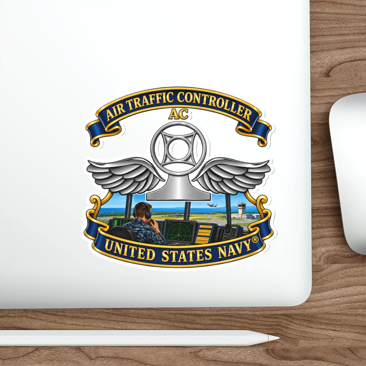Die-Cut Vinyl Sticker - Navy - Rate - Air Traffic Controller (AC) - with Scene - 3D - Enhanced