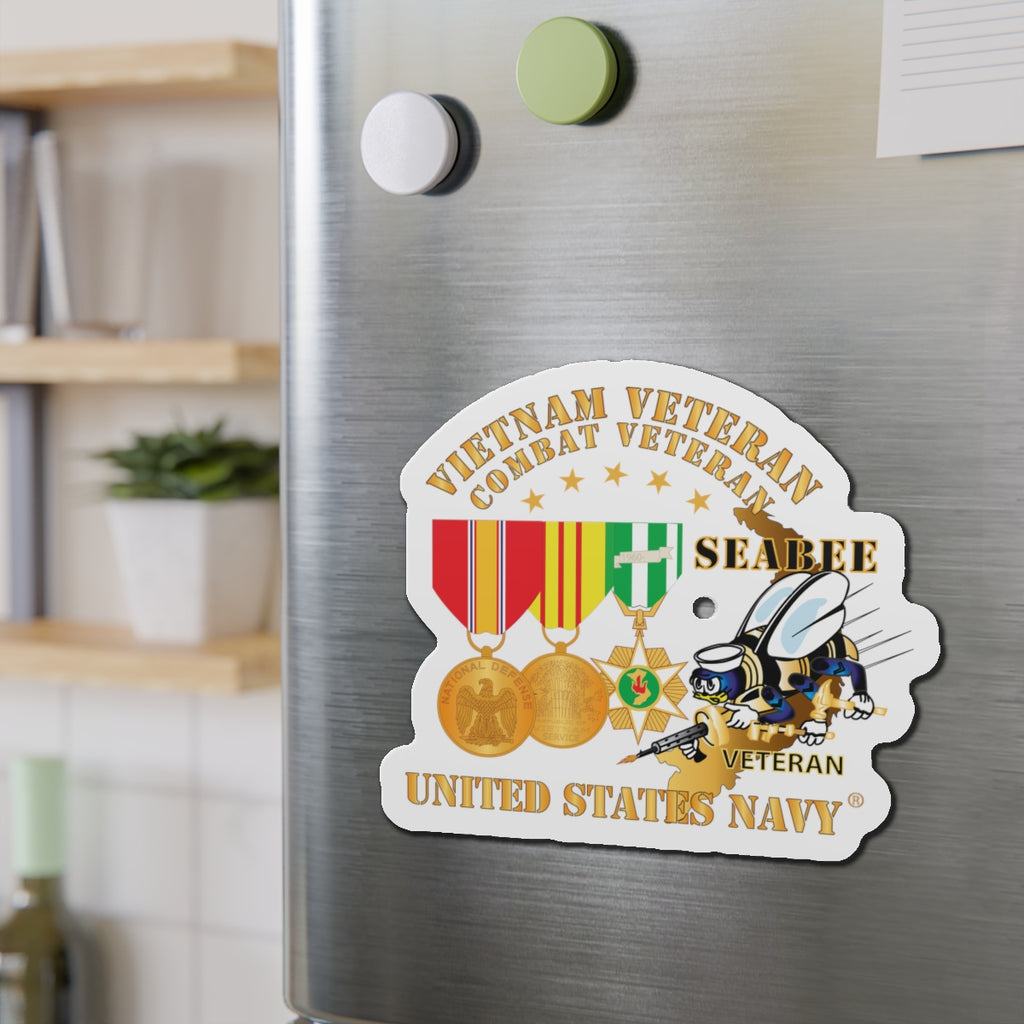 Die-Cut Magnet - Navy - Vietnam  Veteran - w Medals - VN - Seabee