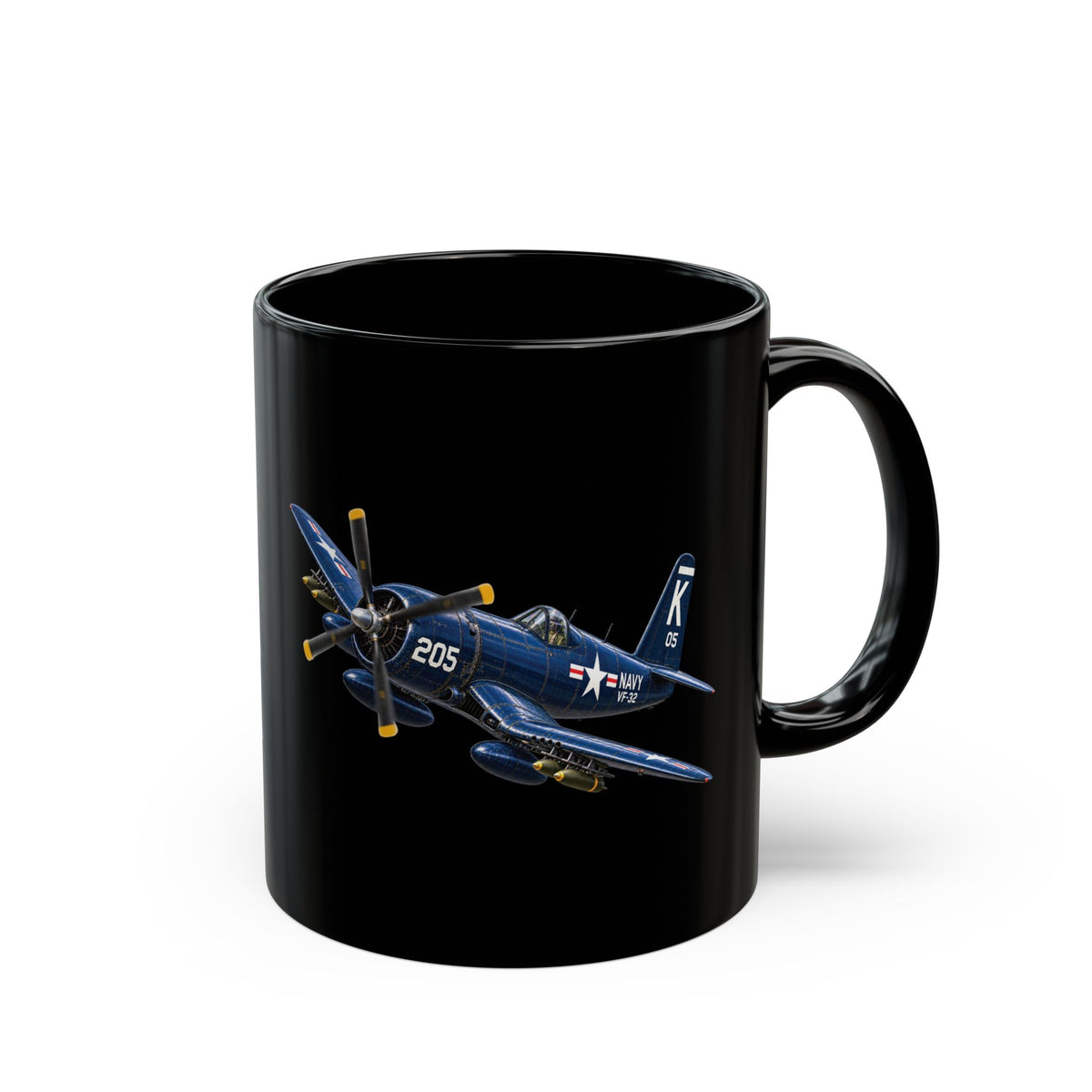 Black Mug (11oz, 15oz) - NAVY - F4U-4 Corsair 205 (VF-32) - 3D - Enhanced