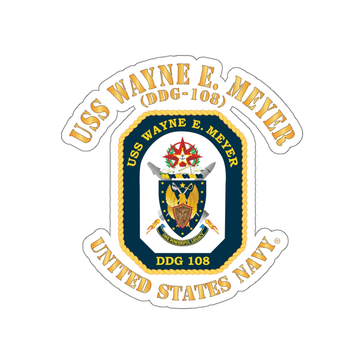 Die-Cut Vinyl Sticker - Navy - USS Wayne E. Meyer (DDG-108) X 300