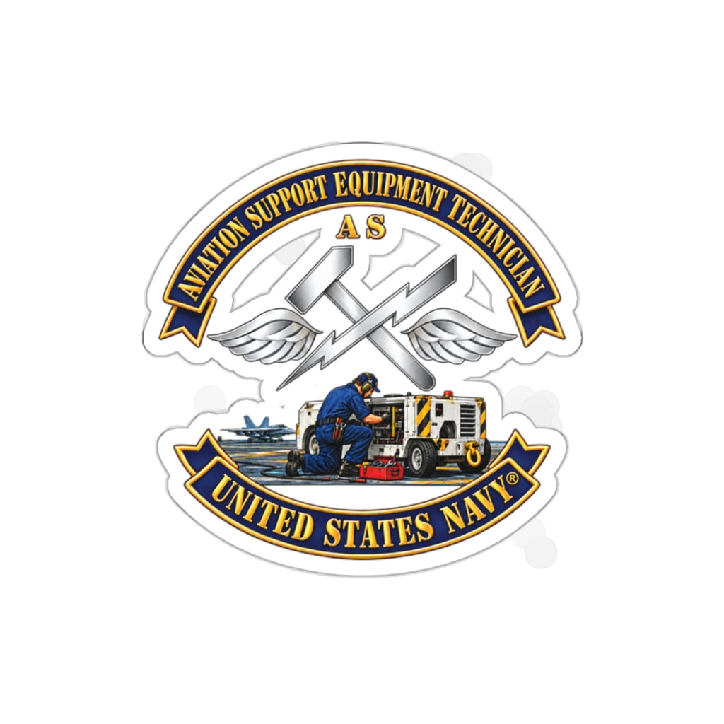 Die-Cut Vinyl Sticker - Navy - Rate - Aviation Support Equipment Technician (AS) with Scene - 3D - Enhanced