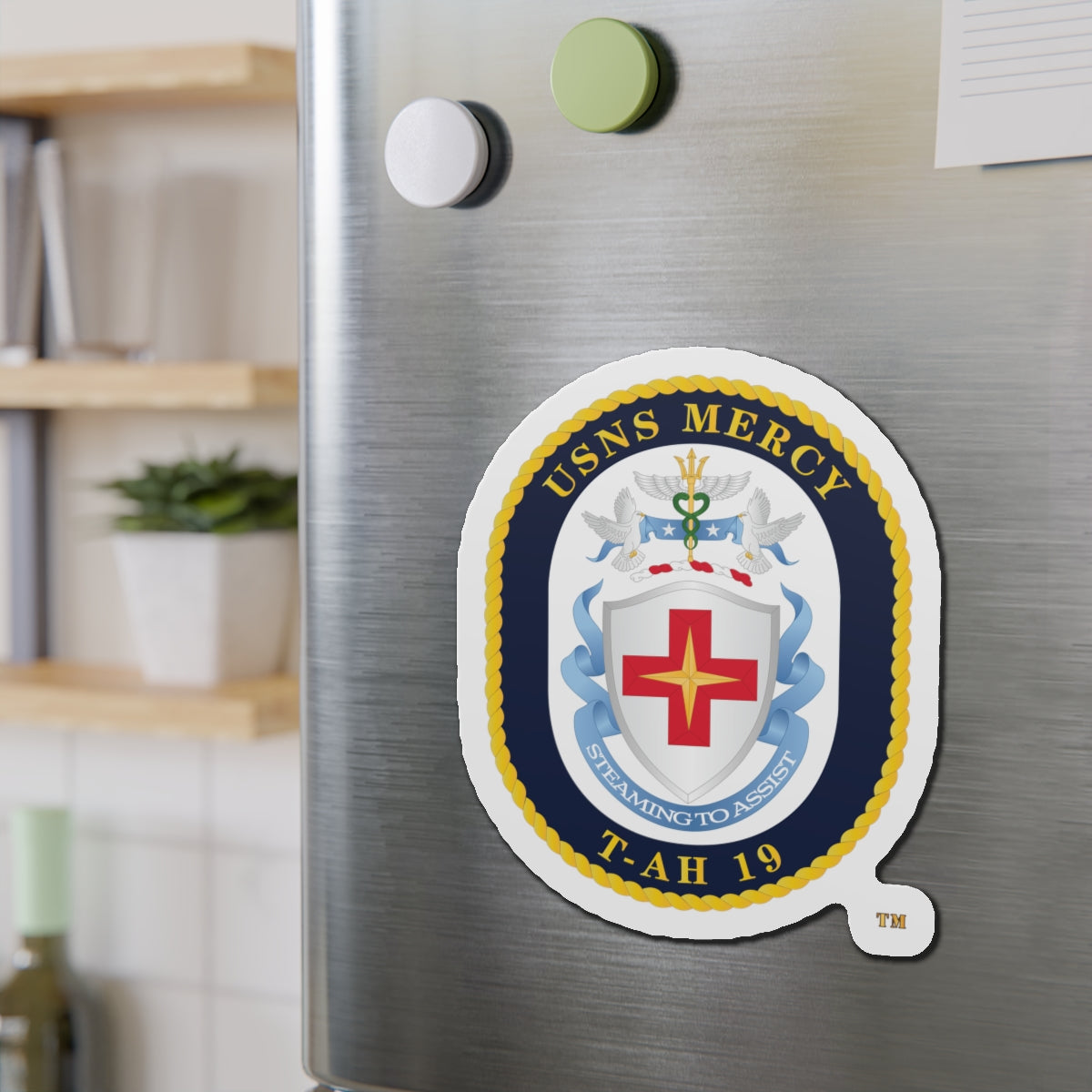 Die-Cut Magnet - Navy - USNS Mercy (T-AH-19) - Crest wo Txt