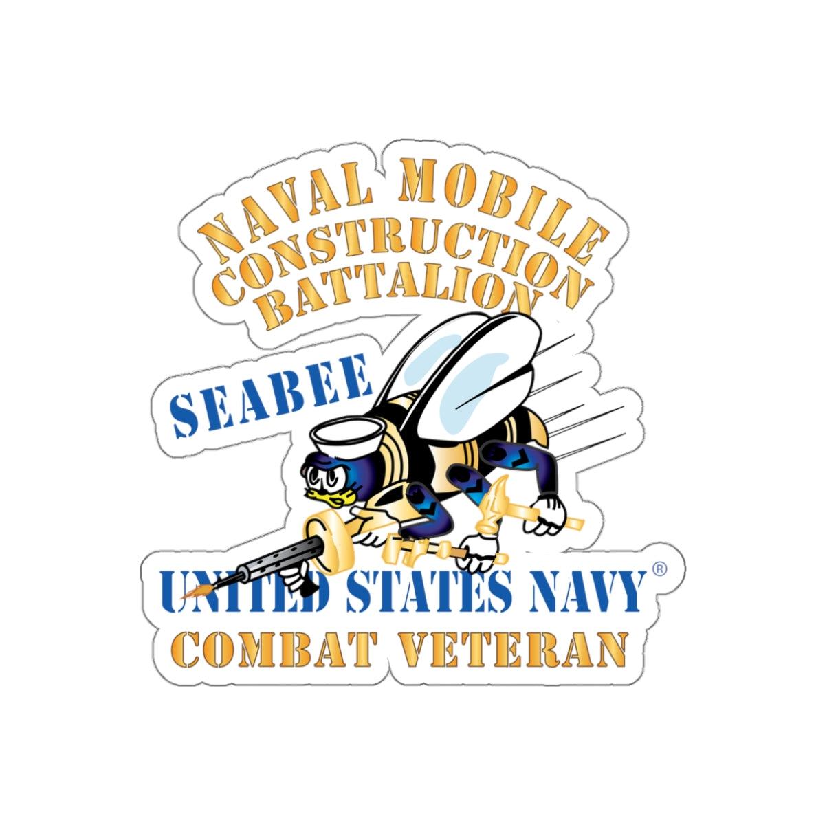 Die-Cut Vinyl Sticker - Navy - Seabee - Combat Veteran