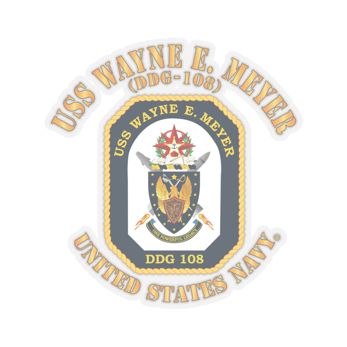 Kiss-Cut Stickers - Navy - USS Wayne E. Meyer (DDG-108) X 300