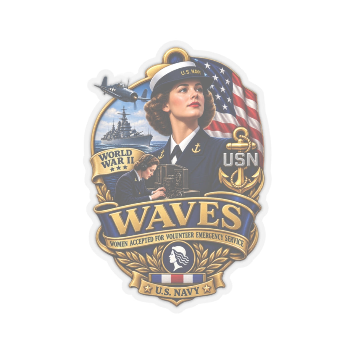 Kiss-Cut Stickers - WAVES - Women Accepted for Volunteer Emergency Service WWII - 3D - Enhanced