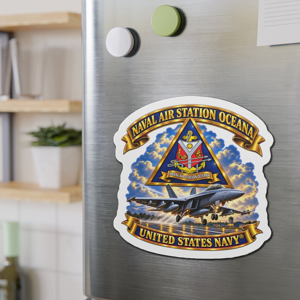 Die-Cut Magnet - Navy - Naval Air Station Oceana - Crest with Aircraft - United States Navy - 3D - Enhanced