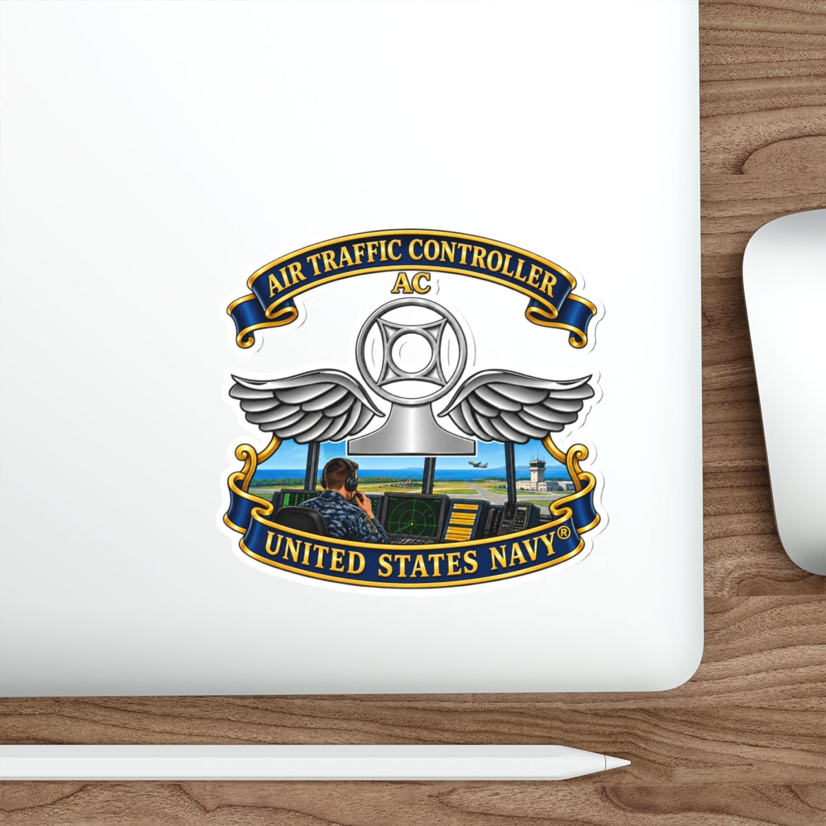 Die-Cut Vinyl Sticker - Navy - Rate - Air Traffic Controller (AC) - with Scene - 3D - Enhanced
