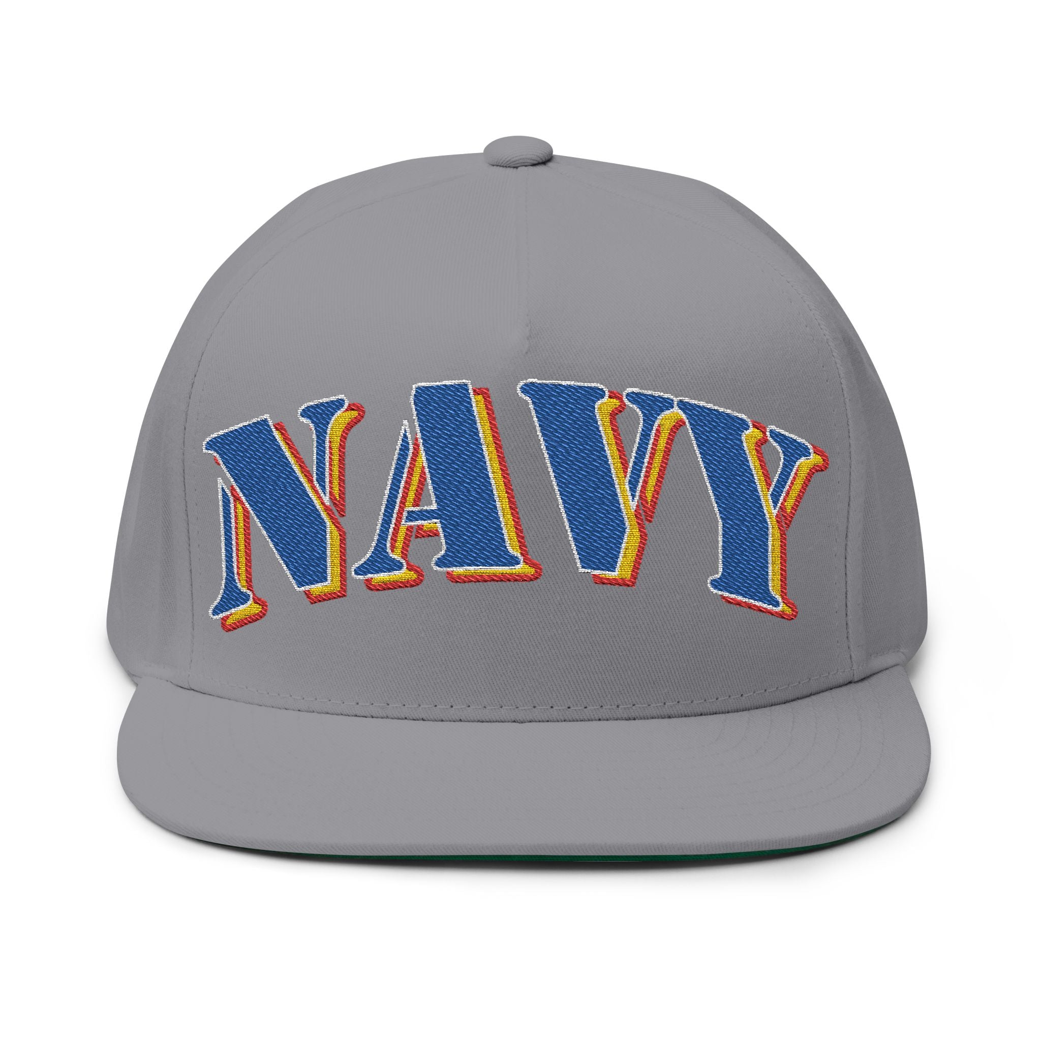 US Navy Embroidered Flat Bill Hat — Retro Varsity Military Style