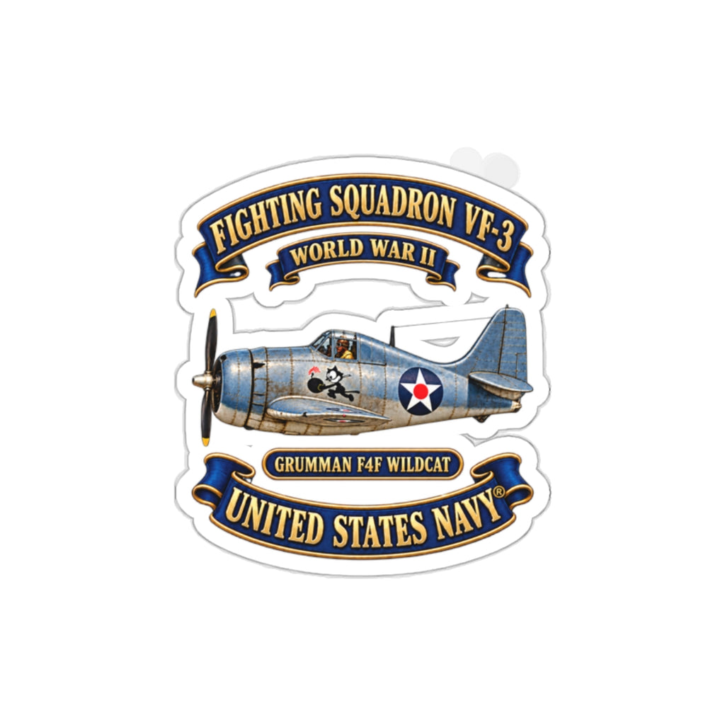 Die-Cut Vinyl Sticker - NAVY - Fighting Squadron - VF 3 - WWII FELIX Insignia - Grumman F4F Wildcat - 3D - Enhanced