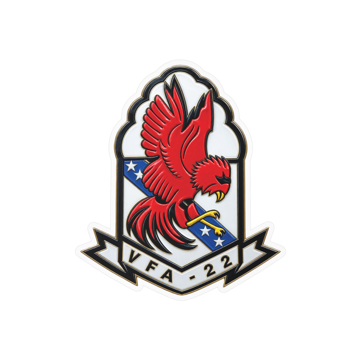 Kiss-Cut Vinyl Decal - Strike Fighter Squadron 22nd - SSI without Txt - Fighting Redcocks - 3D - Enhanced