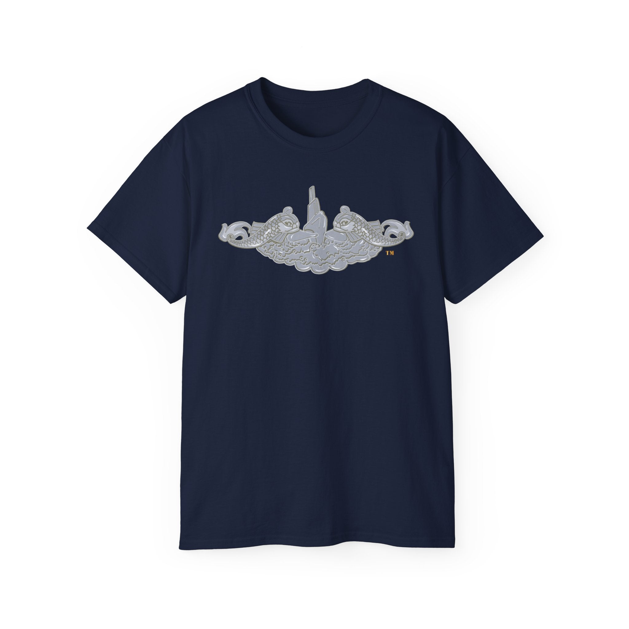 Unisex Ultra Cotton T-Shirt - Navy - Submarine Badge - Silver  wo Txt