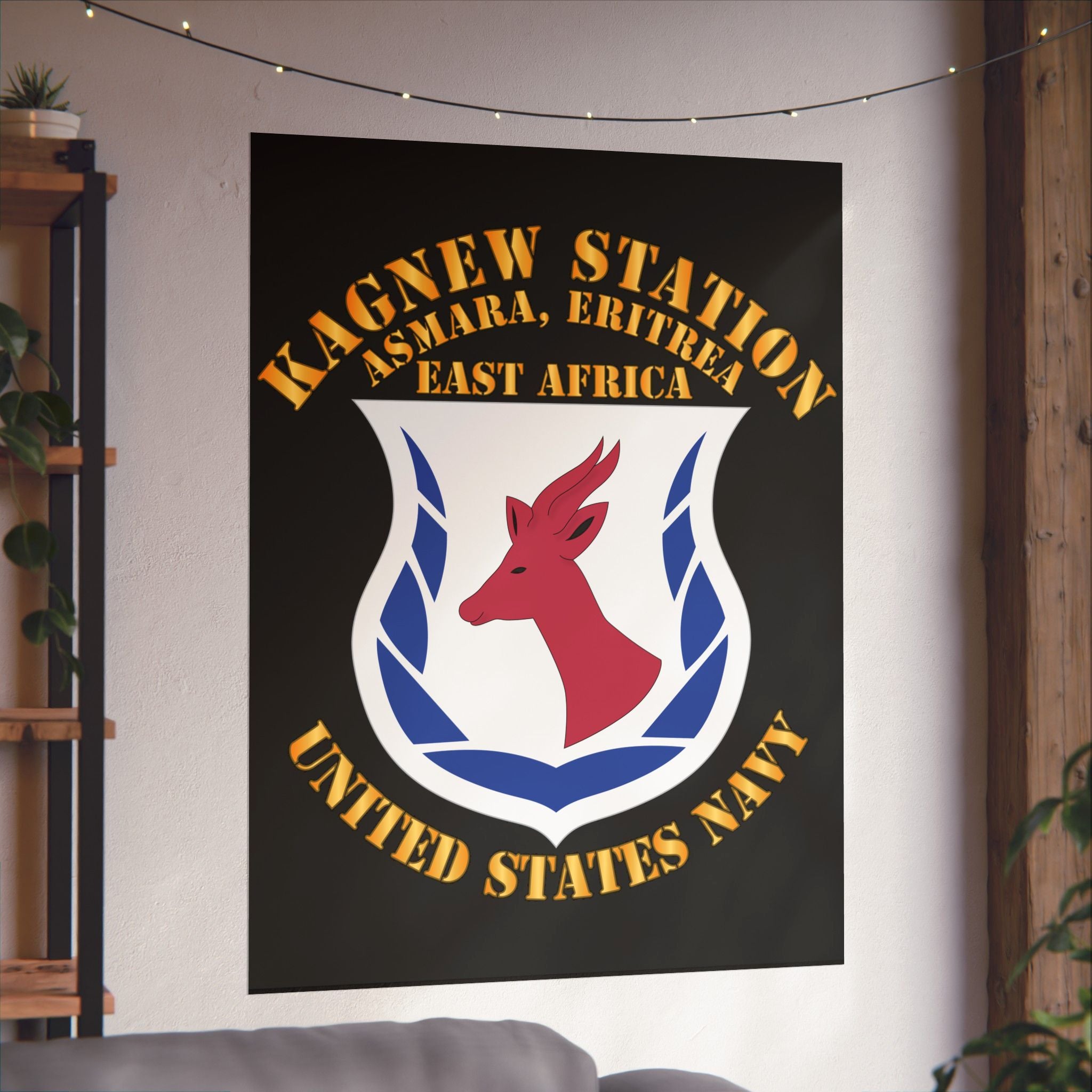 Kagnew Station Asmara Eritrea Navy Emblem Poster — Matte Vertical Wall Art