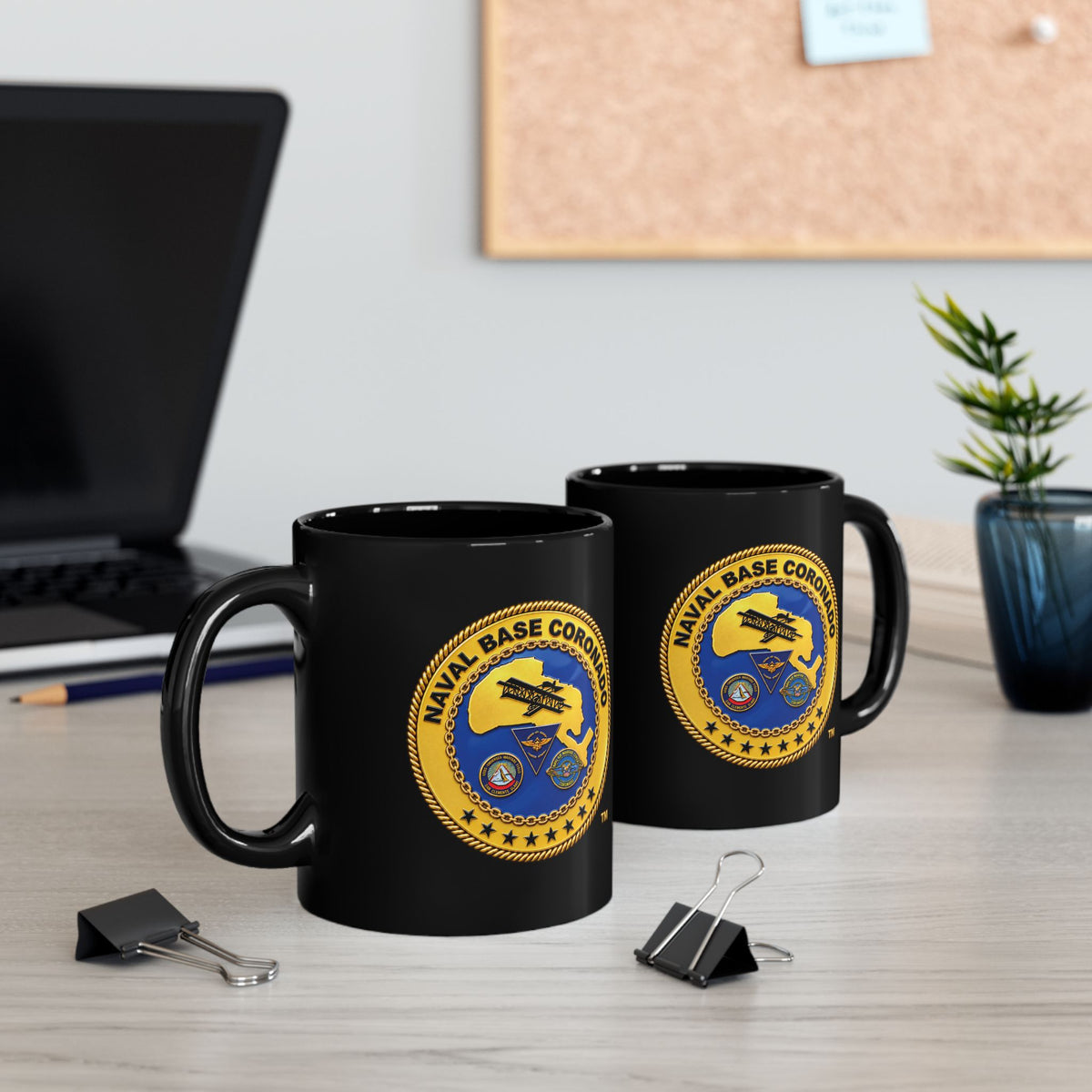Black Mug (11oz, 15oz) - Navy - Naval Base Coronado - Crest - 3D - Enhanced