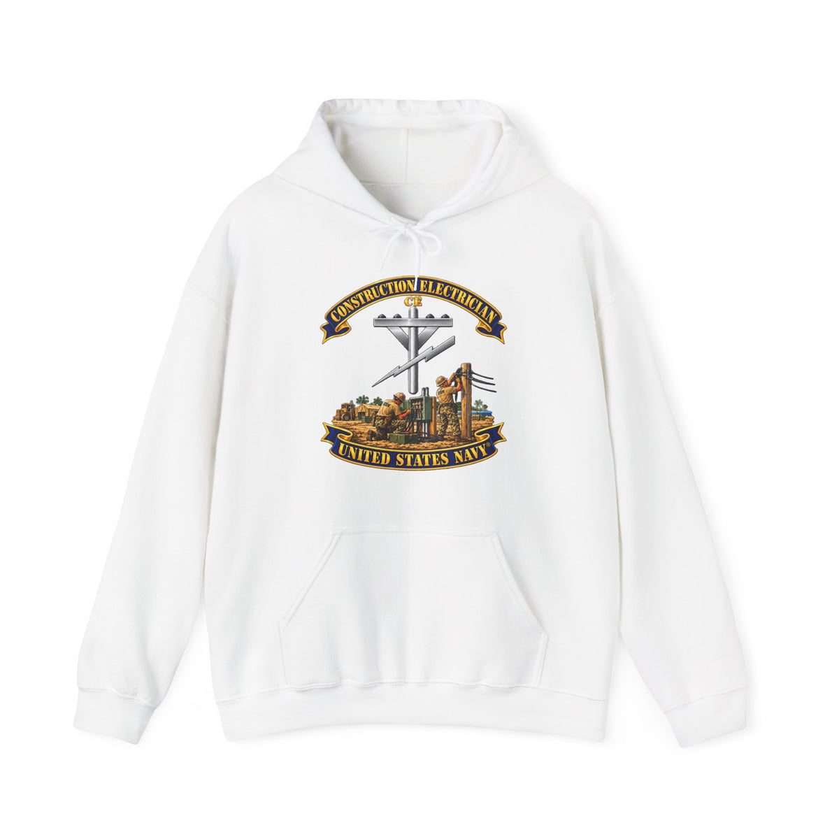Unisex Heavy Blend™ Hoodies - Navy - Rate - Construction Electrician (CE) with Scene - 3D - Enhanced