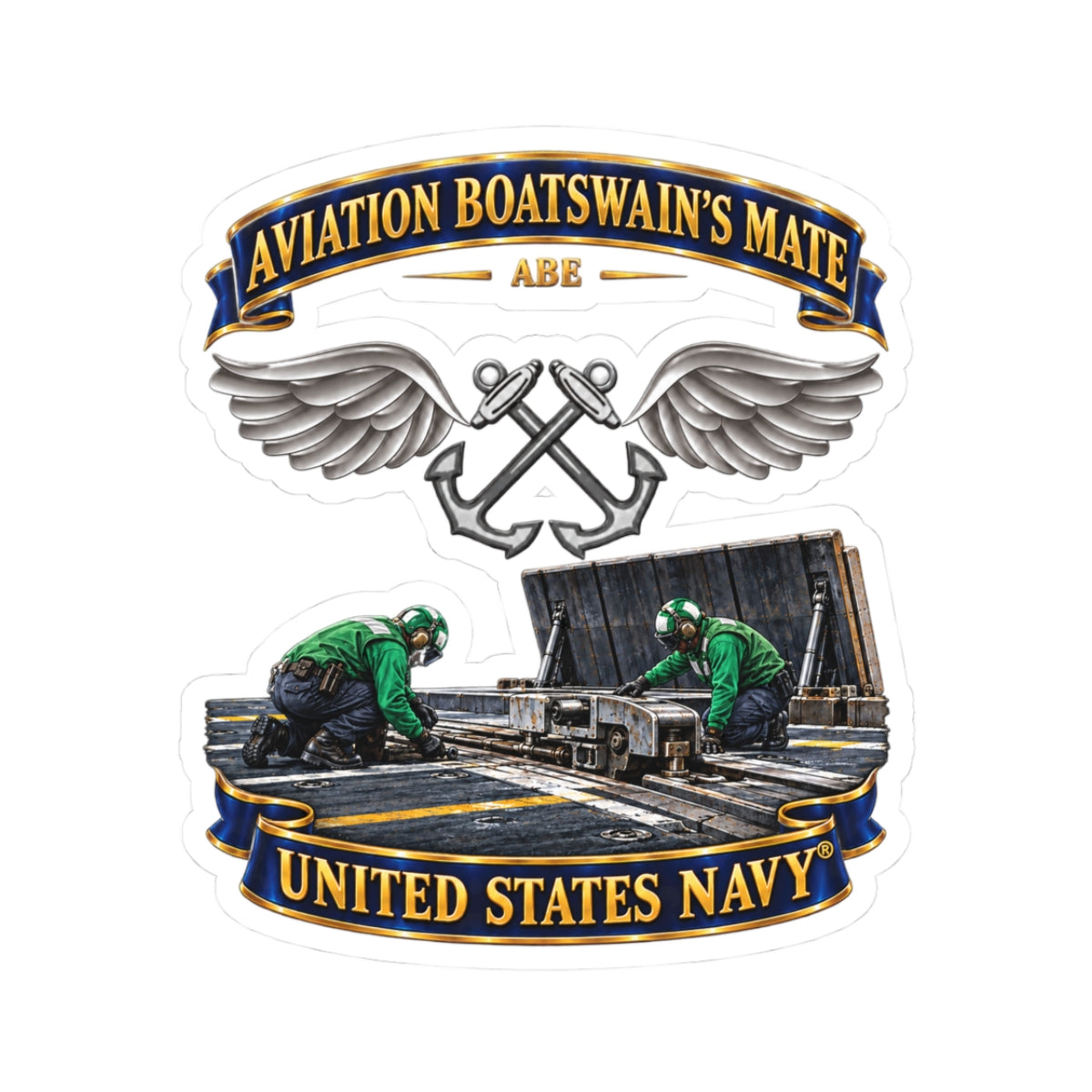 Kiss-Cut Stickers - Navy - Rate - Aviation Boatswain's Mate (ABE) - with Scene - 3D - Enhanced