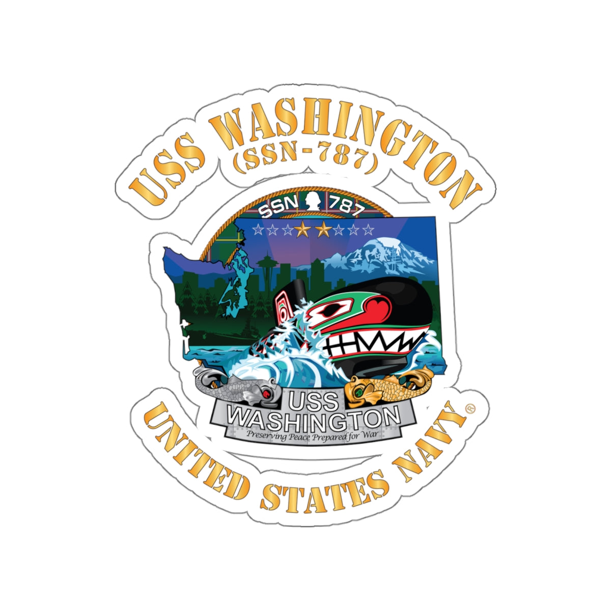 Die-Cut Vinyl Sticker - Navy - USS Washington (SSN-787) X 300