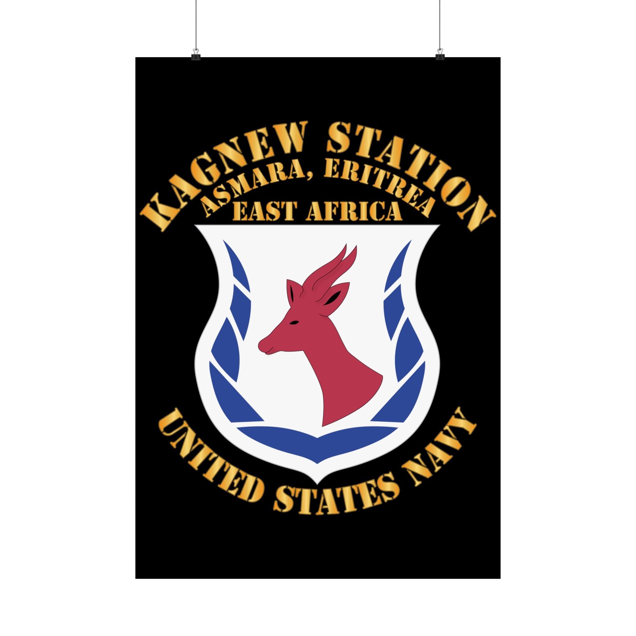 Kagnew Station Asmara Eritrea Navy Emblem Poster — Matte Vertical Wall Art