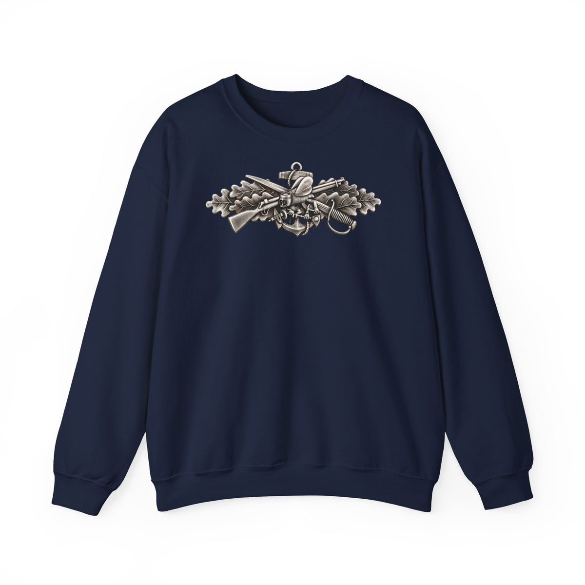 Unisex Heavy Blend™ Crewneck Sweatshirt - Navy - Badge - Seabee combat warfare specialist wo txt - Enlisted - 3D - Enhanced