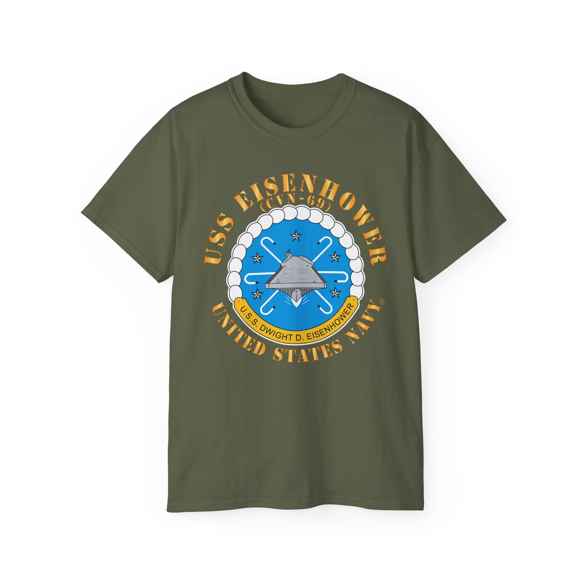 Unisex Ultra Cotton T-Shirt - USS Dwight D. Eisenhower (CVN-69) Crest with Txt