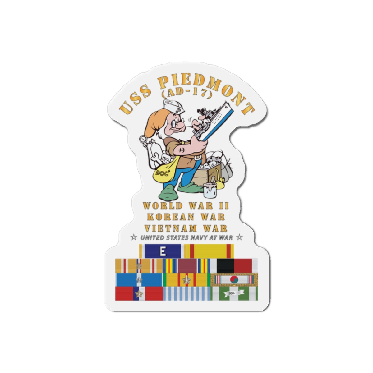 Die-Cut Magnet - Navy - USS Piedmont (AD-17) w WWII - KOREA - VN SVC