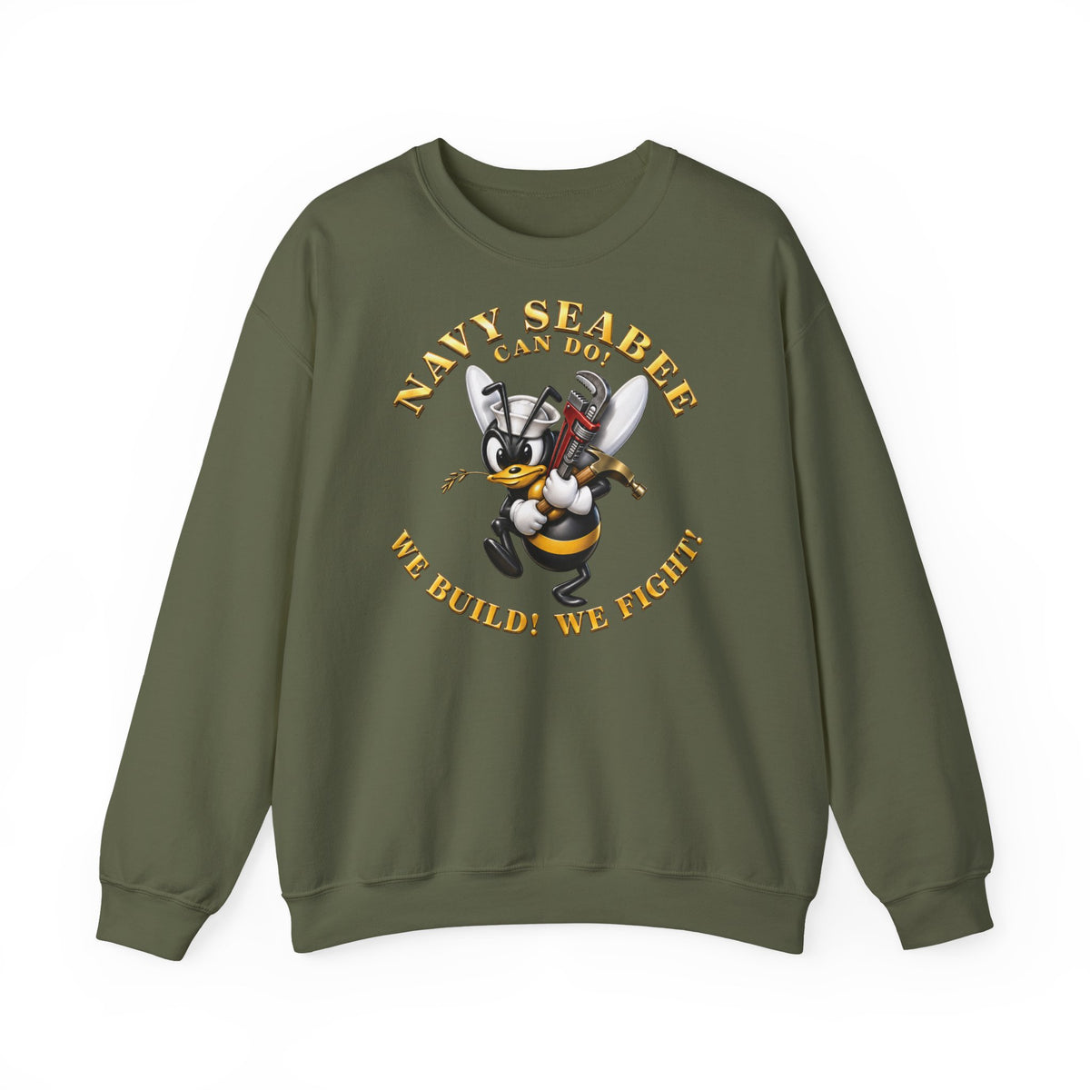 Unisex Heavy Blend™ Crewneck Sweatshirt - Navy - Navy SeaBee - w Wrench and Hammer - 3D - Enhanced X 300
