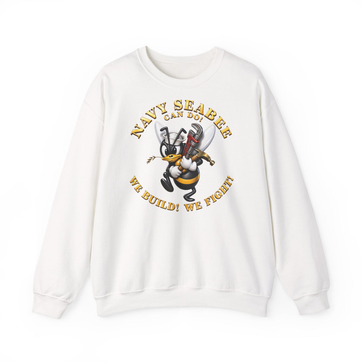 Unisex Heavy Blend™ Crewneck Sweatshirt - Navy - Navy SeaBee - w Wrench and Hammer - 3D - Enhanced X 300