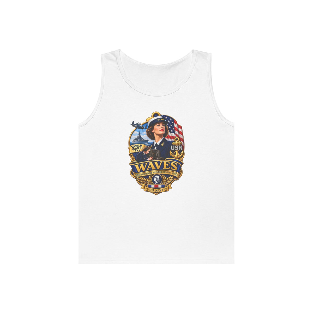 Unisex Heavy Cotton Tank Top - WAVES - Women Accepted for Volunteer Emergency Service WWII - 3D - Enhanced