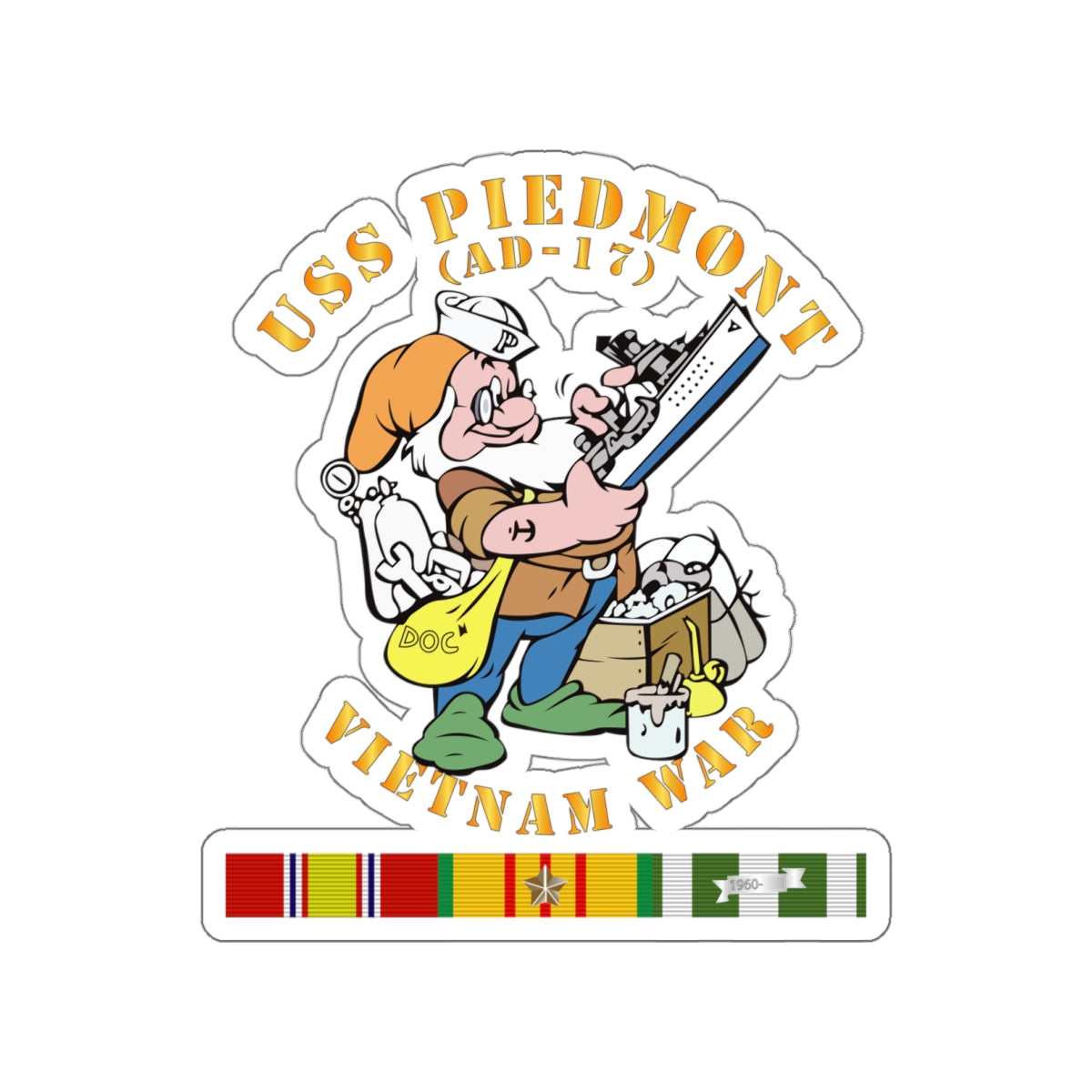 Die-Cut Vinyl Sticker - Navy - USS Piedmont (AD-17) w VN SVC - Vietnam War