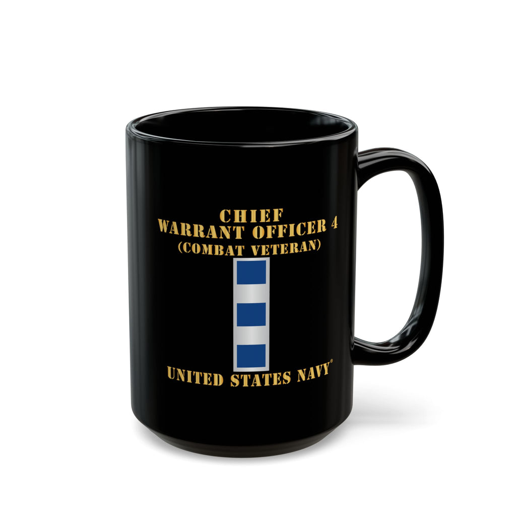 Black Mug (11oz, 15oz) - Navy - Chief Warrant Officer 4 - CW04 - Combat Veteran