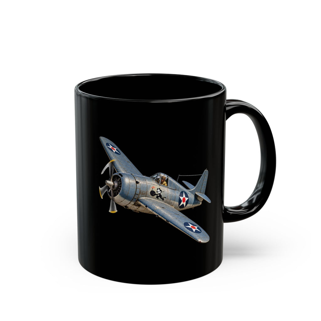 Black Mug (11oz, 15oz) - NAVY - VF - 3 - Wildcat w FELIX WWI Insignia - 3D - Enhanced