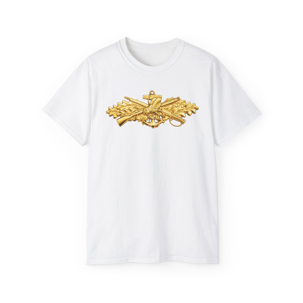 Unisex Ultra Cotton T-Shirt - Navy - Badge - Seabee combat warfare specialist wo txt - Officer - 3D - Enhanced