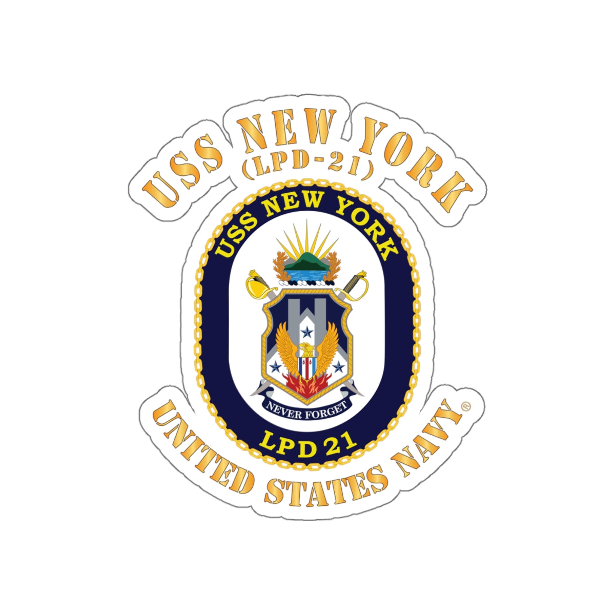 Die-Cut Vinyl Sticker - Navy - USS New York (LPD-21) X 300