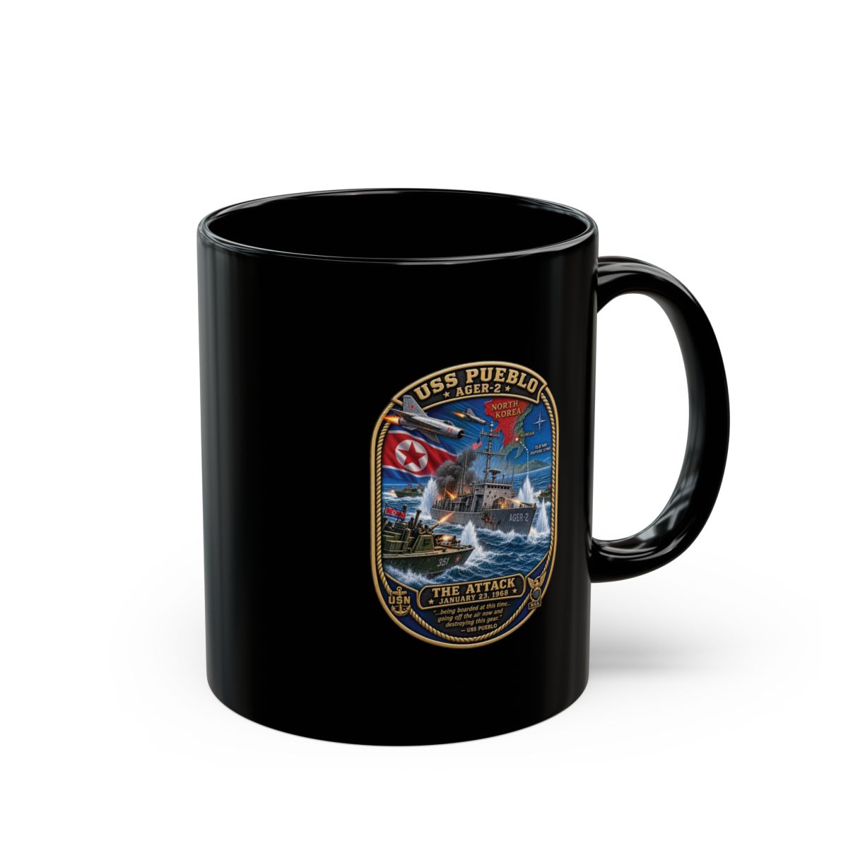 Black Mug (11oz, 15oz) - USS Pueblo Attack-Defense Commemorative Patch
