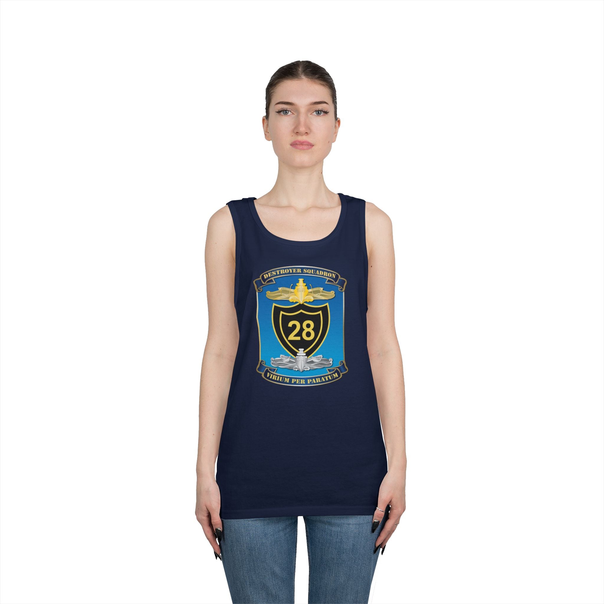 Unisex Heavy Cotton Tank Top - Navy - Destroyer Squadron 28 (DESRON-28) wo Txt