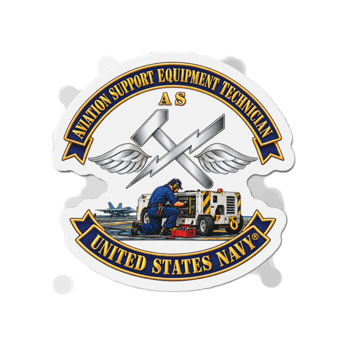Die-Cut Magnet - Navy - Rate - Aviation Support Equipment Technician (AS) with Scene - 3D - Enhanced