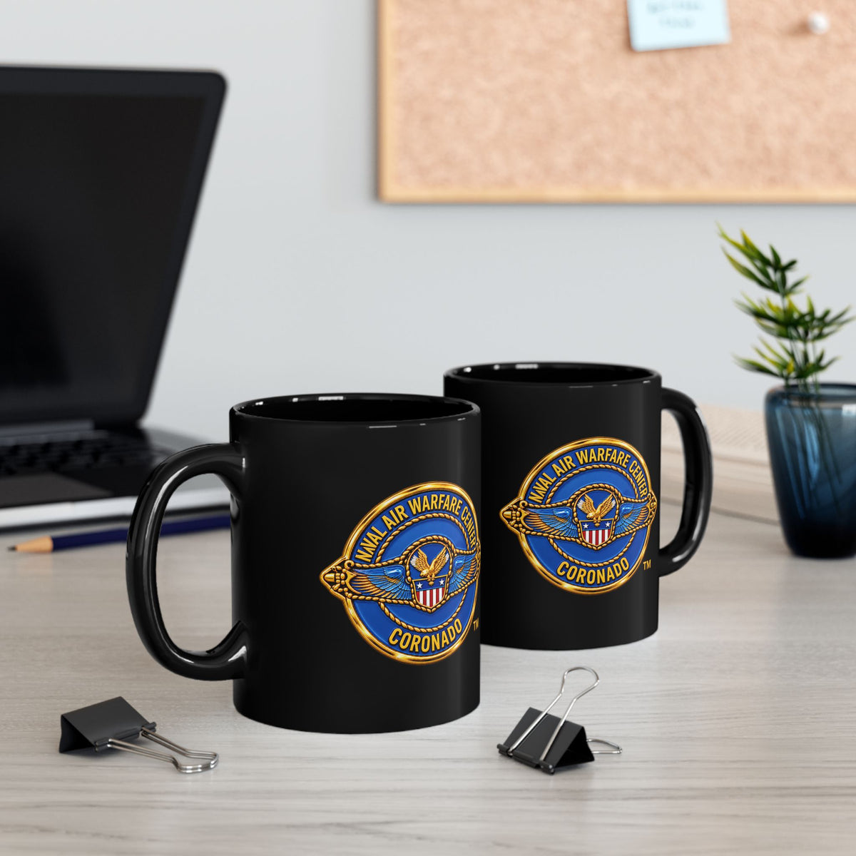 Black Mug (11oz, 15oz) - Navy - Naval Air Warfare Center - Coronado - Crest - 3D - Enhanced