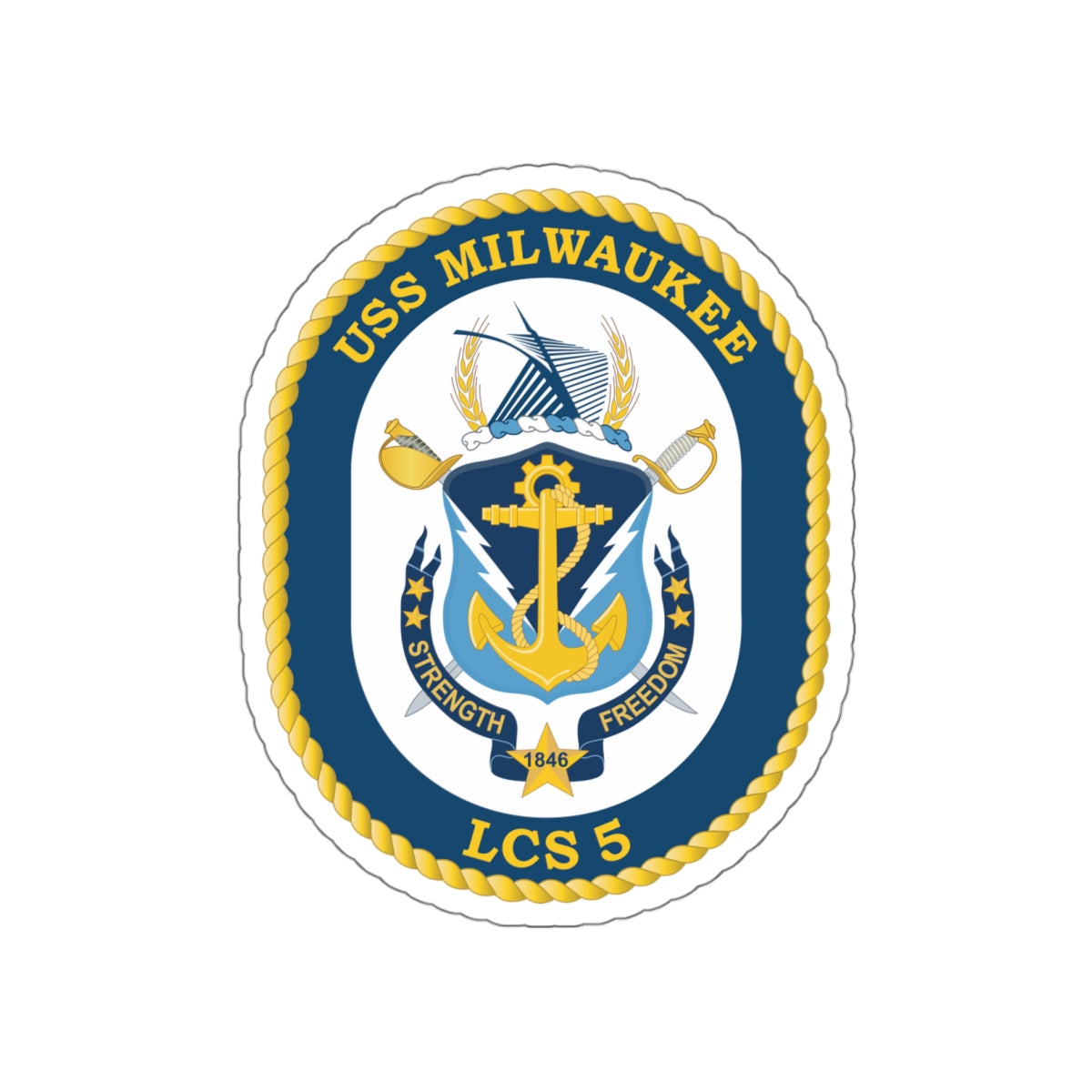 Die-Cut Vinyl Sticker - Navy - USS Milwaukee (LCS-5) wo Txt X 300