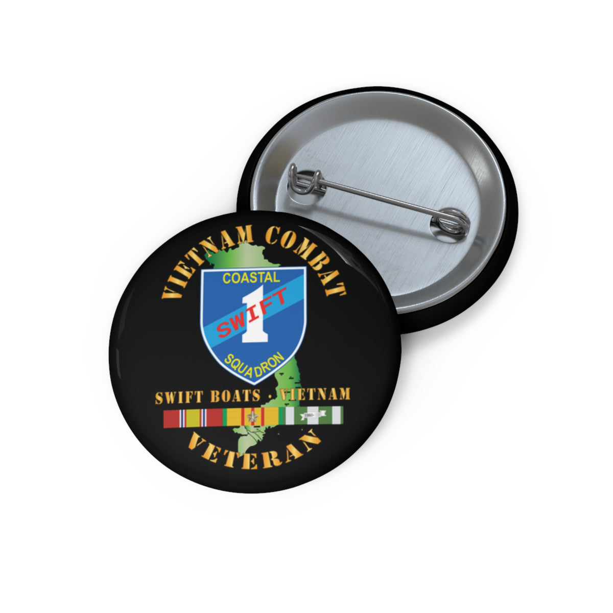 Pin Button - Coastal Squadron One (Blue) - SSI -Swift Boats - Vietnam w VN SVC X 300