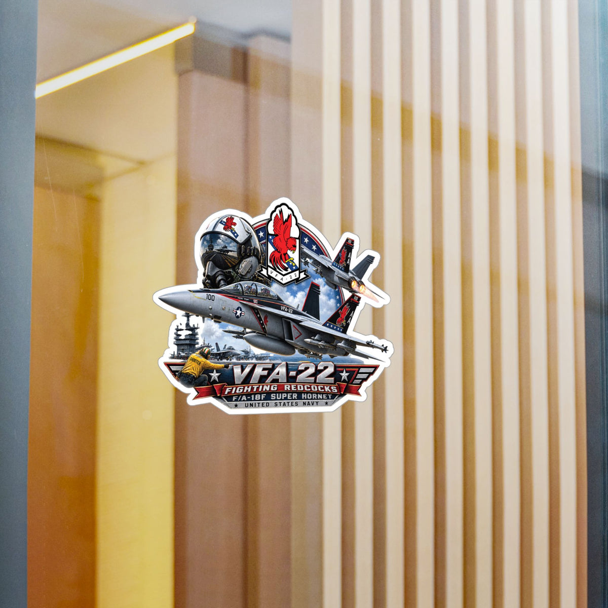 Kiss-Cut Vinyl Decal - Strike Fighter Squadron 22nd - AC - Fighting Redcocks - 3D - Enhanced