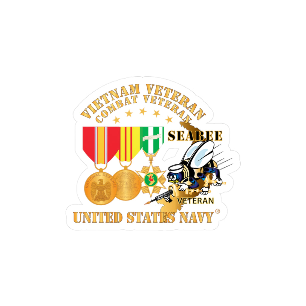 Kiss-Cut Vinyl Decal - Navy - Vietnam  Veteran - w Medals - VN - Seabee