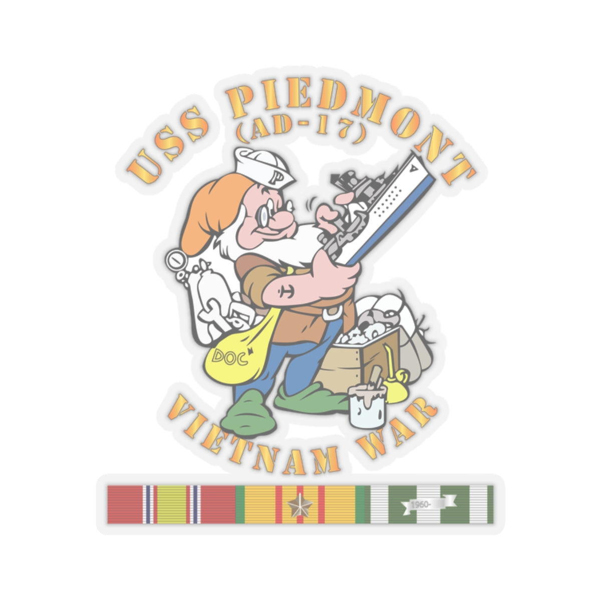 Kiss-Cut Stickers - Navy - USS Piedmont (AD-17) w VN SVC - Vietnam War