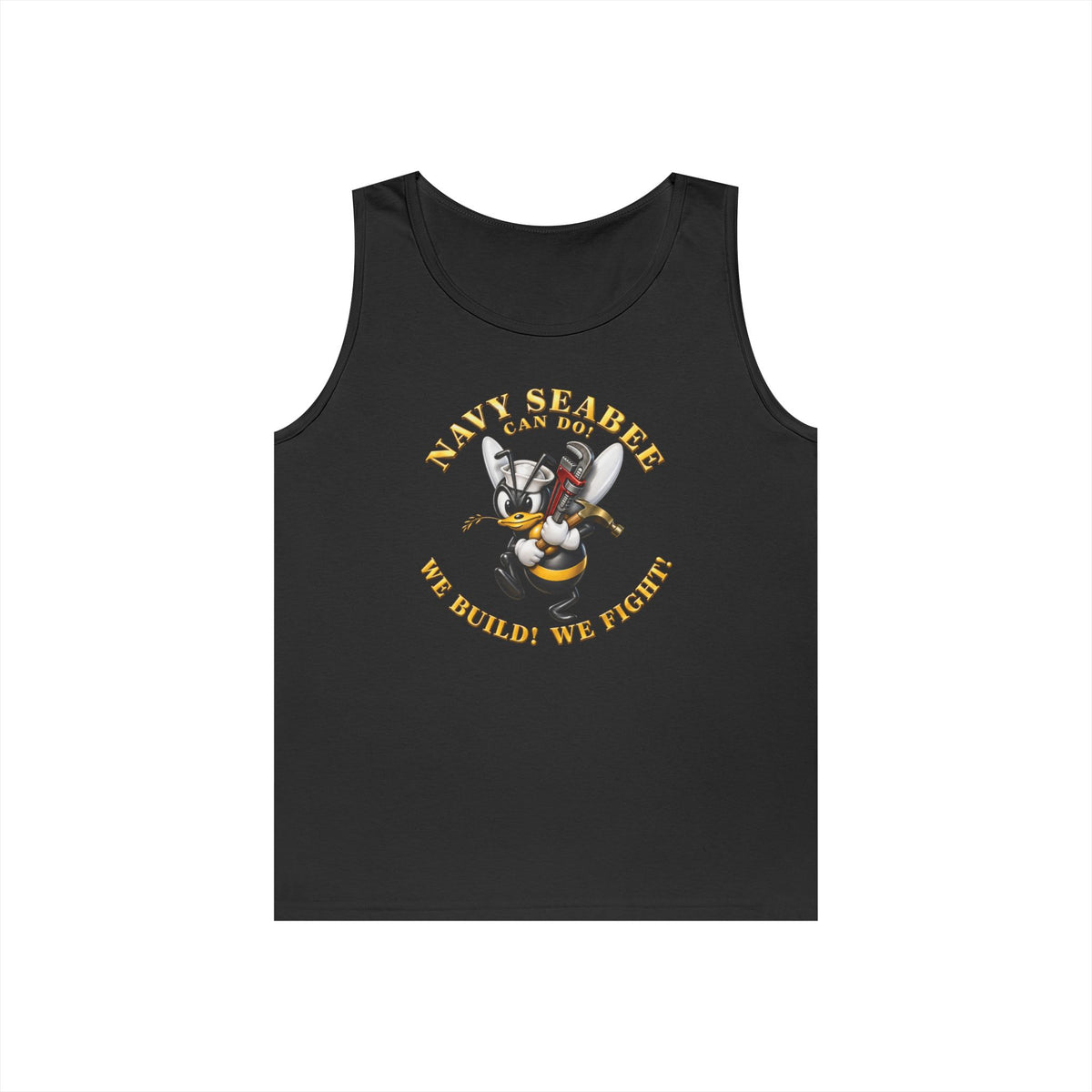 Unisex Heavy Cotton Tank Top - Navy - Navy SeaBee - w Wrench and Hammer - 3D - Enhanced X 300